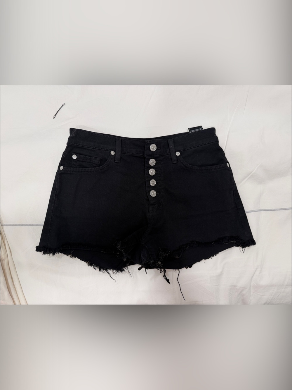 7 For All Mankind Black Frayed High-Rise Denim Shorts